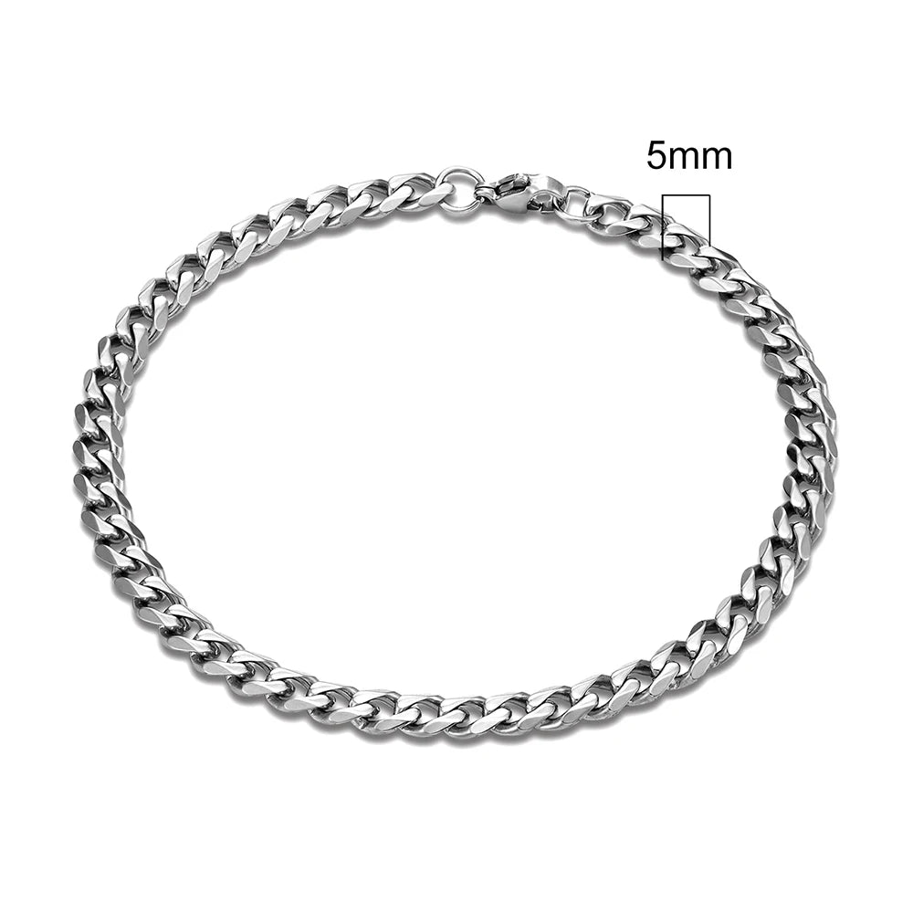 Mens Punk Rock Stainless Steel Curb Cuban Link Chain Silver Color Bracelet