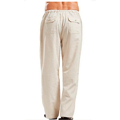 Mens Cotton Linen Pants Summer Solid Color Breathable Linen Trousers