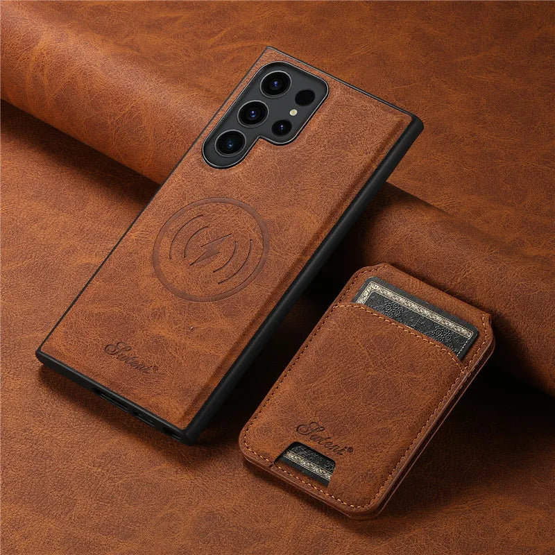 Leather Magnetic Wallet Phone Case For Samsung S24 S23 S22