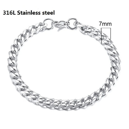 316L Stainless Steel Cuban Chain Bracelet for Mens Womens