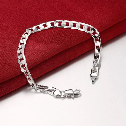 925 Sterling Silver 6MM Geometry Chain Bracelets Necklaces for Women Man