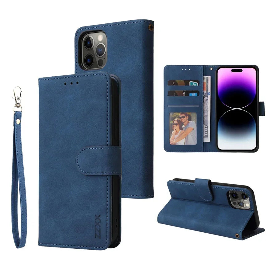 Leather Wallet Phone Case For iPhone 16 15 14 13 12 Pro Max Plus