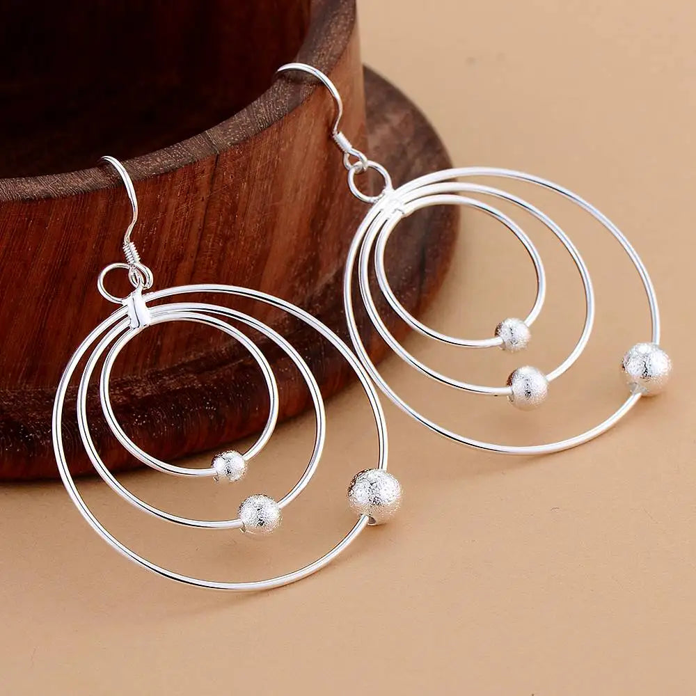 925 Sterling Silver Earrings for Women Three Circle Beads