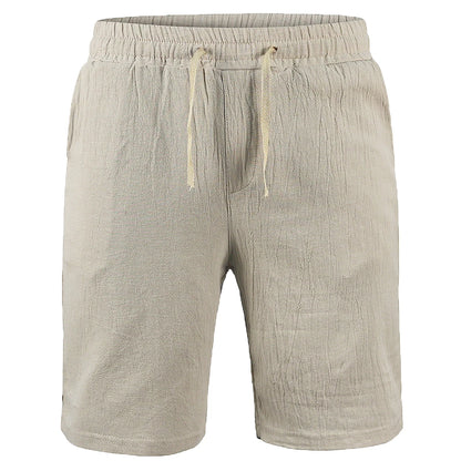 Mens Cotton Linen Shorts Summer Breathable Solid Color Linen Trousers