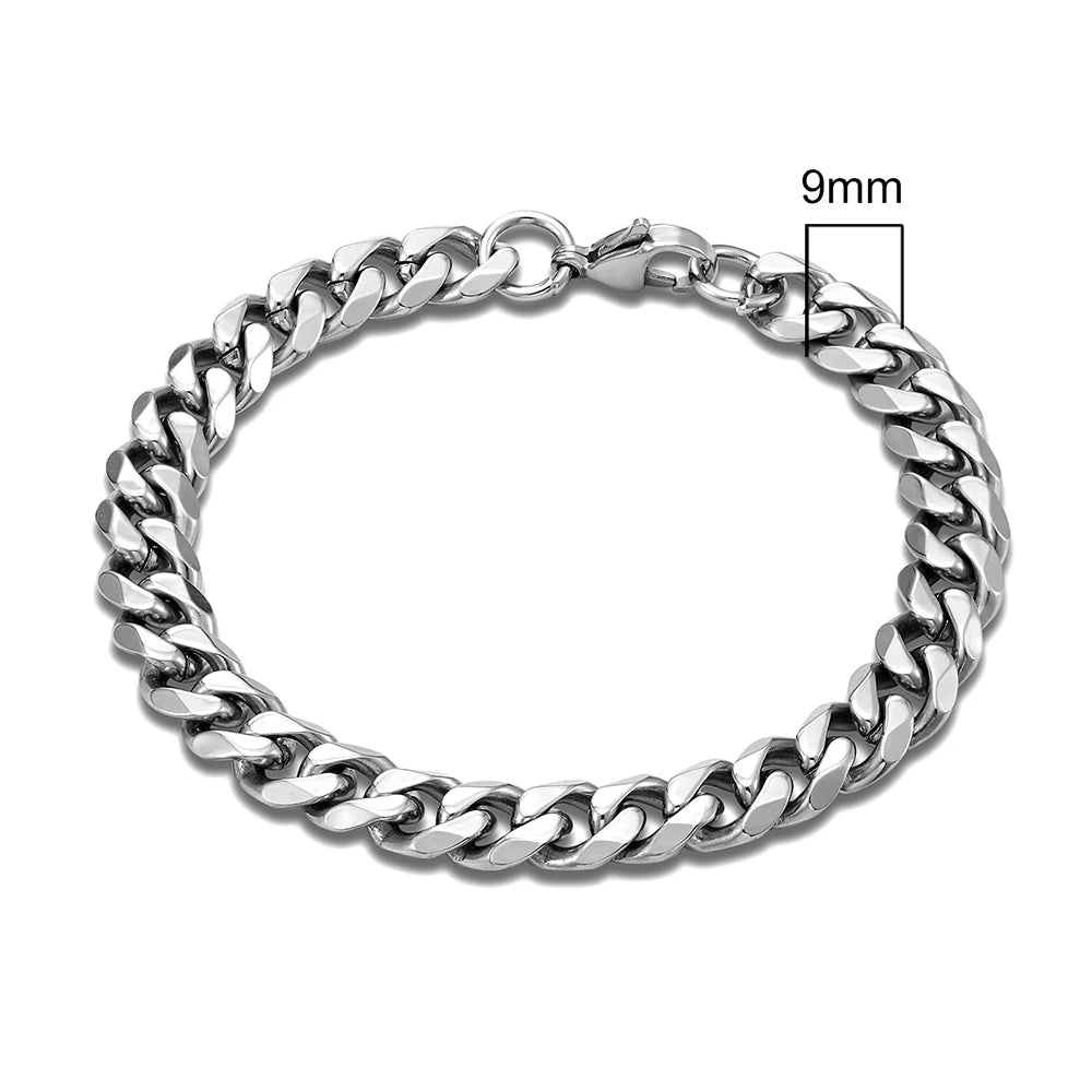 Mens Punk Rock Stainless Steel Curb Cuban Link Chain Silver Color Bracelet