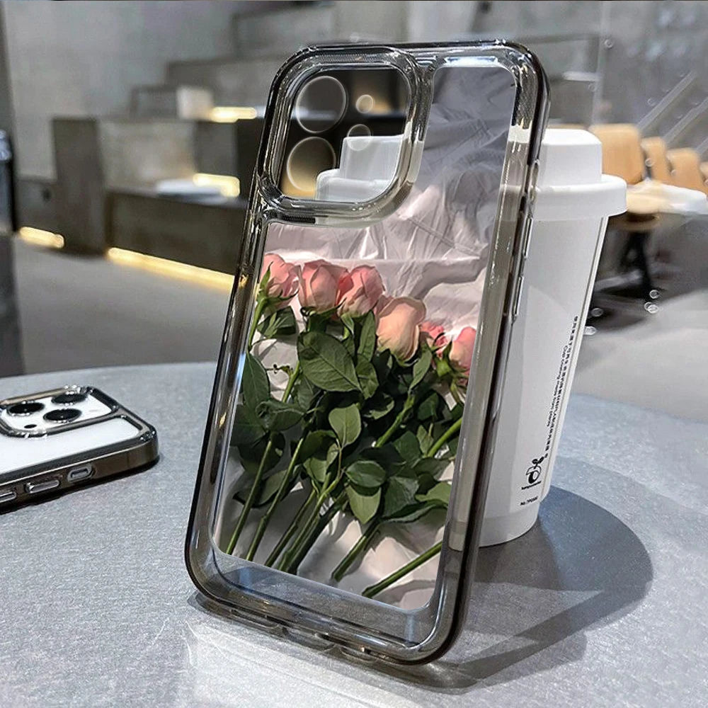 Rose Flower Clear Phone Case For iPhone 16 15 14 Pro Max Shockproof