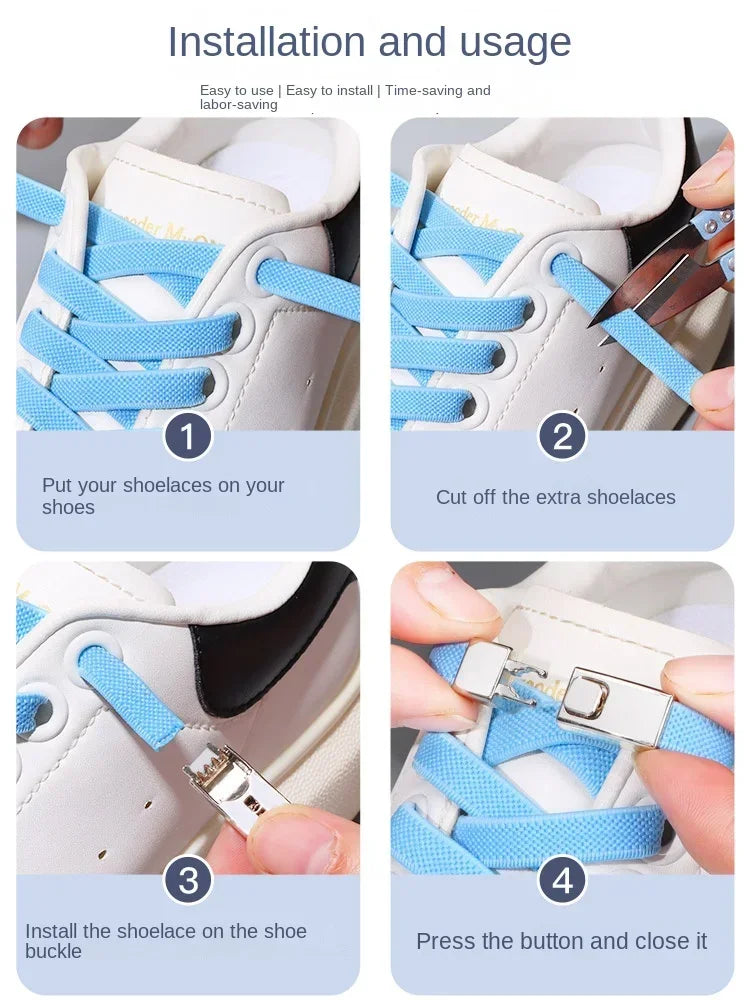 No Tie Shoe Laces Press Lock Insert Fixed Shoelaces Elastic Laces