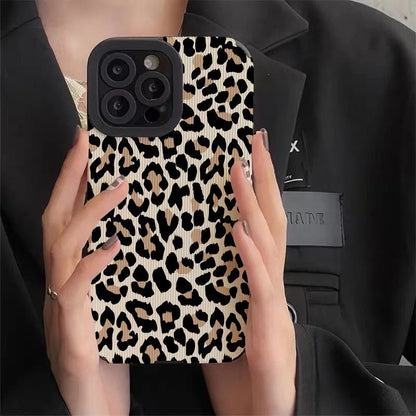 Creative Leopard Cow Silicone Leather Case For iPhone 16 15 14 13 12 11 Pro Max