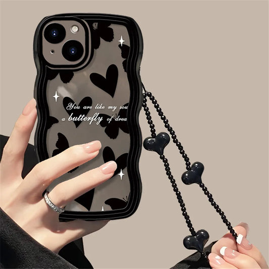 Love Heart Hang Chain Soft Case For iPhone 16 15 14 13 12 11 Pro Max