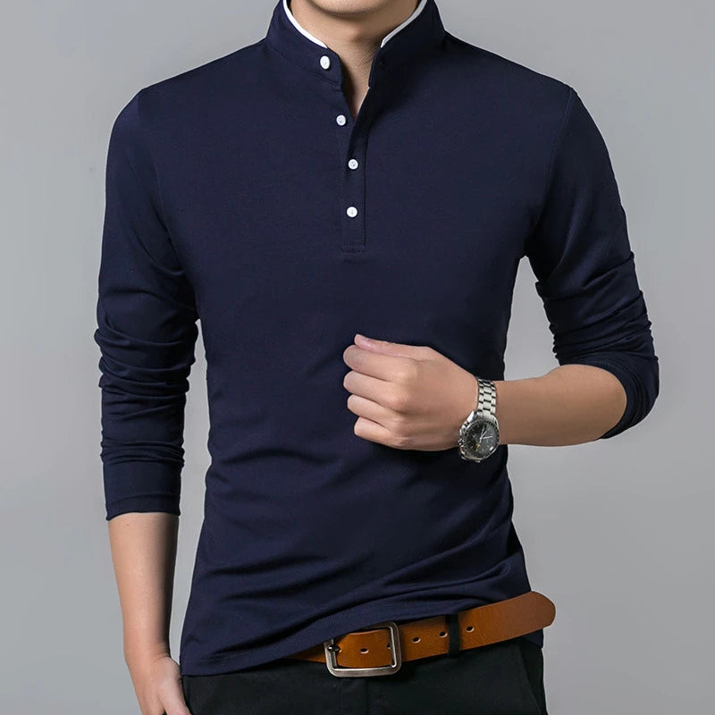 Mens Polo Long Sleeve T-shirt Summer Comfortable and Breathable