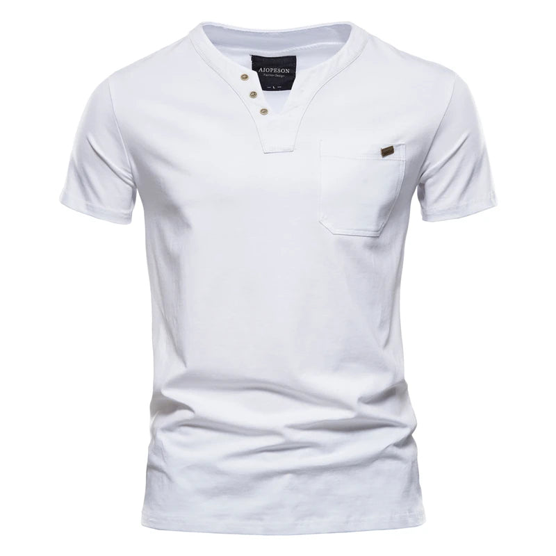 Summer Top Quality Cotton T Shirts Mens V Neck T Shirt