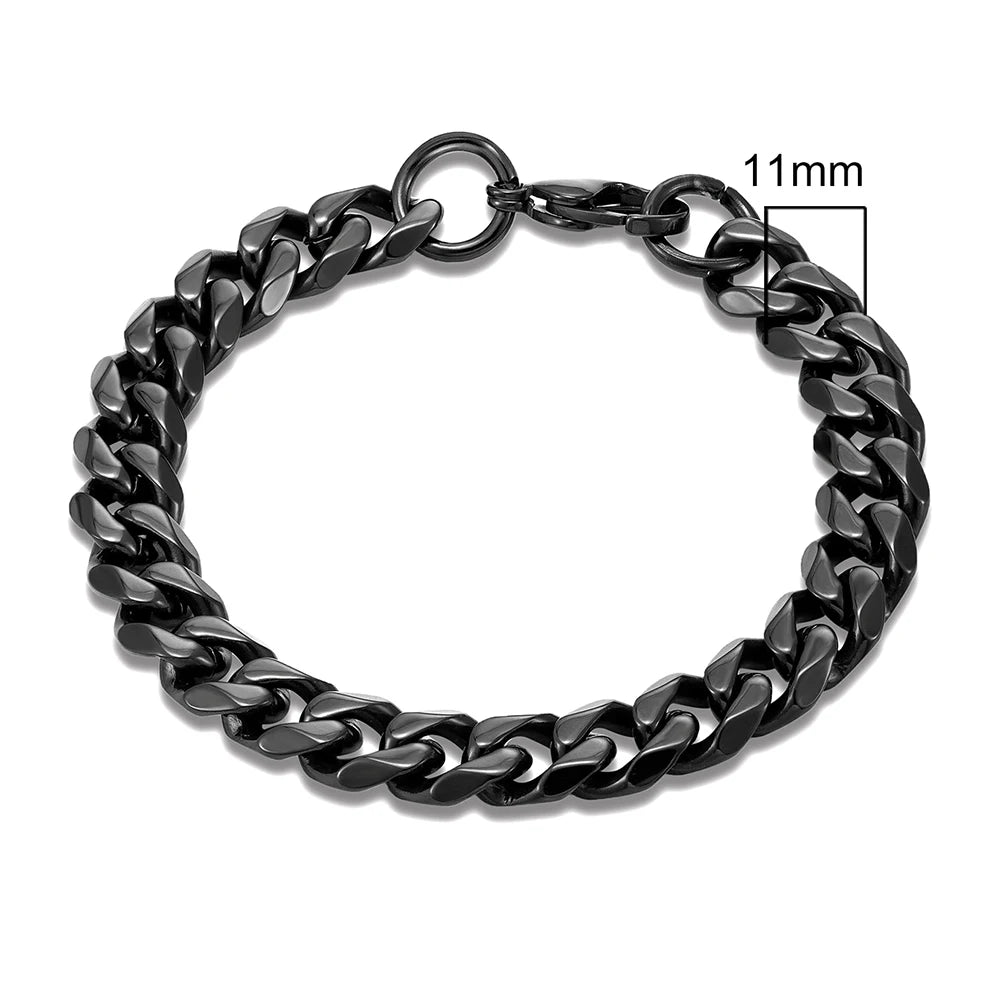 Punk Mens Stainless Steel Black Dainty Curb Cuban Link Chain Bracelet