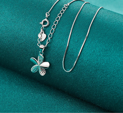 925 Sterling Silver Petal Pendant Necklace Full AAA Zircon Chain For Woman