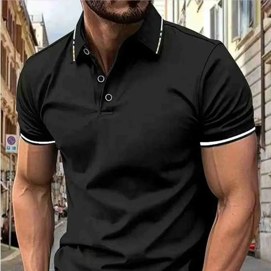 Mens Polo T Shirt Summer Short Sleeved Intercolored Lapel