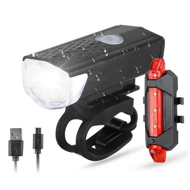 USB Rechargeable Bike Light Set Front Light with Taillight Easy to Install