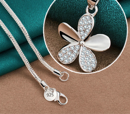 925 Sterling Silver Petal Pendant Necklace Full AAA Zircon Chain For Woman