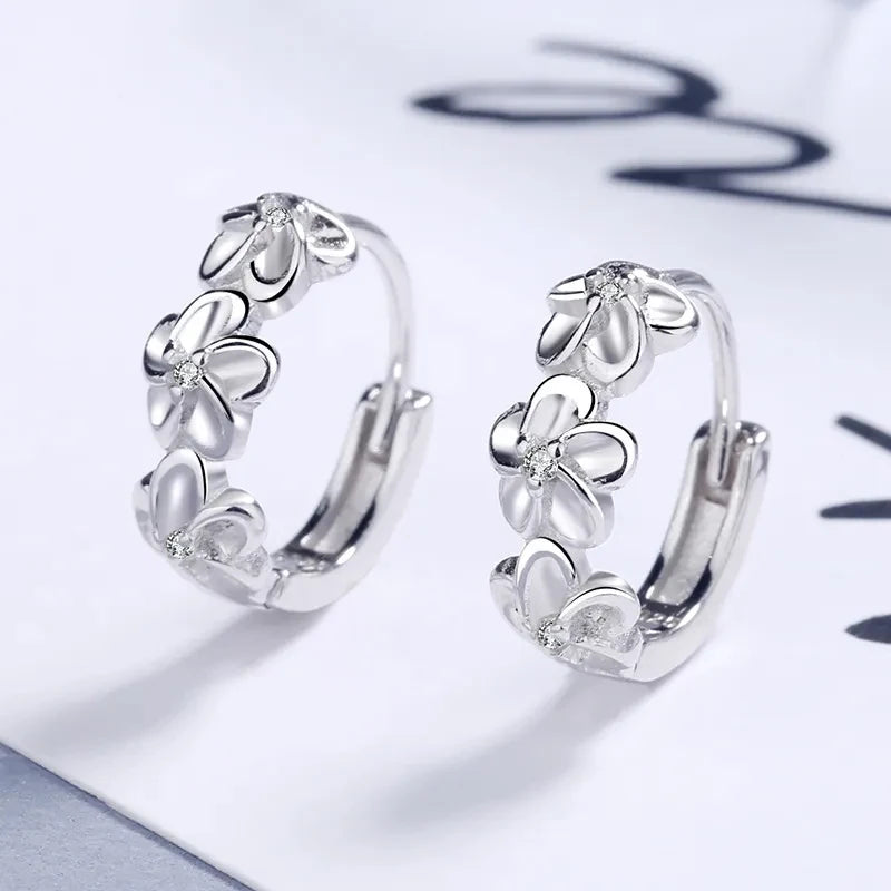 925 Sterling Silver Needle Crystal Zircon Flower Earrings for Womens