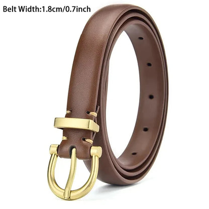 Womens Trend Gold Buckle Fashion Casual Versatile Thin Soft PU Leather Belt