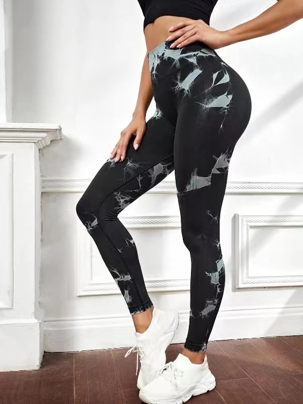 Tie Dye Yoga Pants Sport Leggings Womens Seamless High Waist Push Up Tights