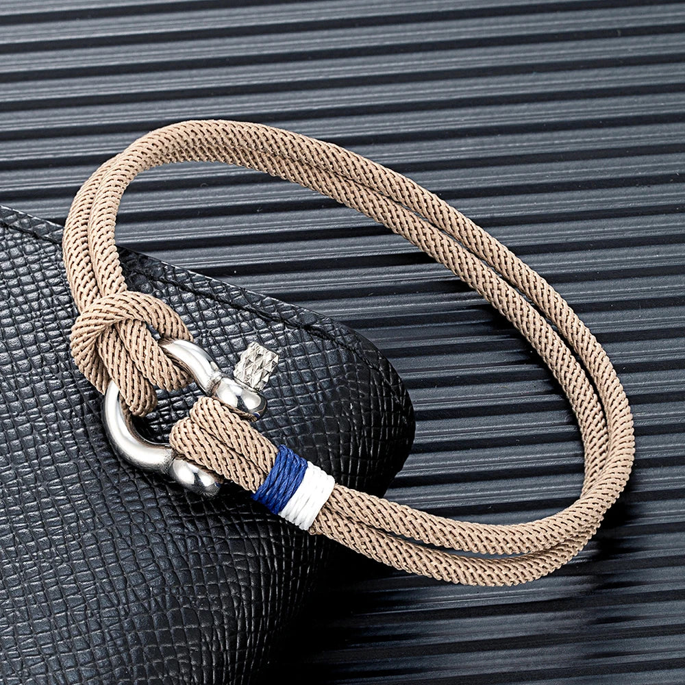 Mens Braided Rope Bracelet Mini Horseshoe Shackle with Screws Bracelets