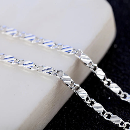 925 Sterling Silver 2MM Flat Clavicle Chains Necklaces for Men Women