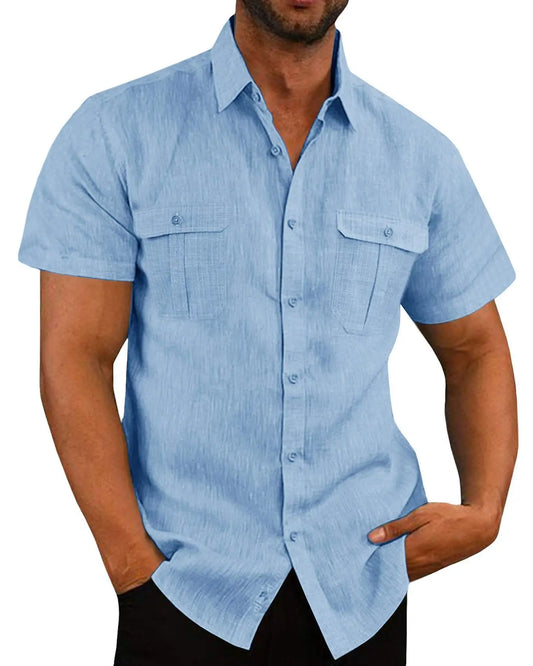 Cotton Linen Mens Short Sleeved Shirts Summer Casual Style Shirt