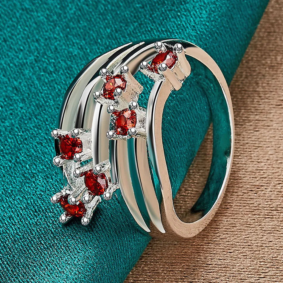 925 Sterling Silver Six Star Point Zircon Ring For Women