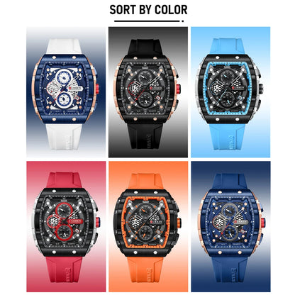 Mens Square Quartz Wristwatch Waterproof Luminous Chronograph Watch