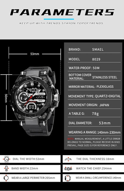 Mens Watch Wateproof LED Stopwatches Alarm Multifunctional Wristwatch