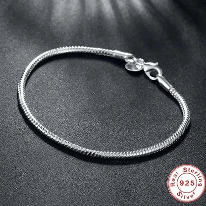 925 Sterling Silver Charm Soft Smooth Snake Bone Bracelets