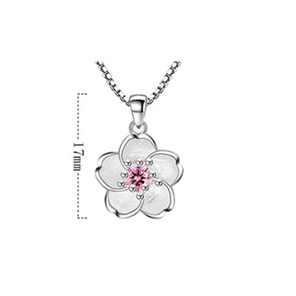 925 Sterling Silver Pink Purple Peach Blossom Necklaces For Women