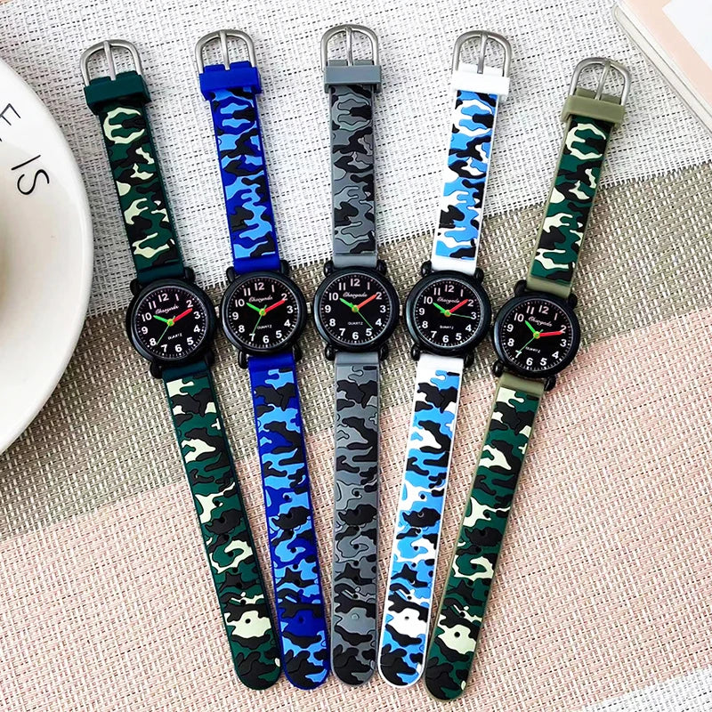 Boys Girls Kids Camouflage Waterproof Silicone Strap Quartz Watch