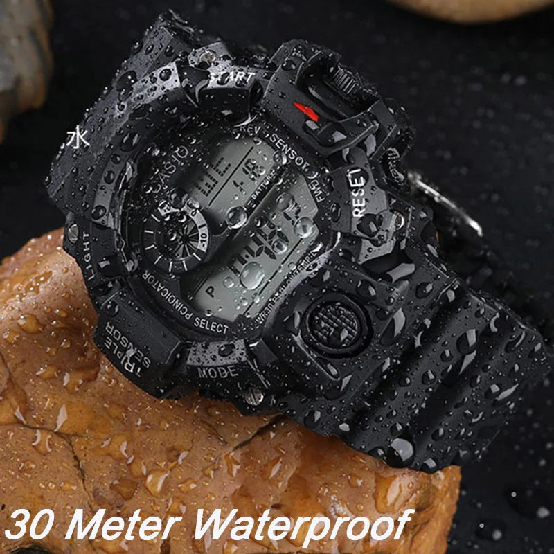 Mens LED Digital Watch Fitness Multifunction Military Sports