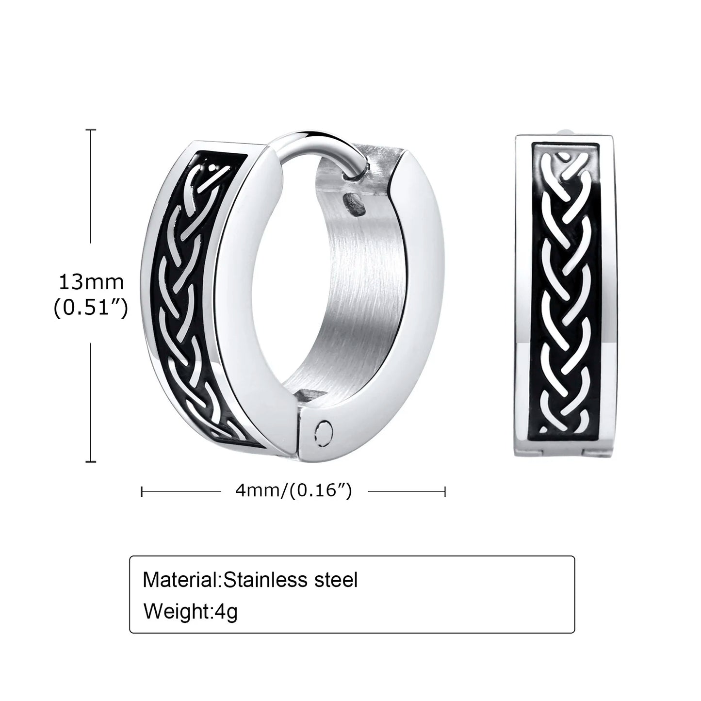 Retro Celtic Knot Earrings Mens Anti Allergy Hoop Huggie Earrings