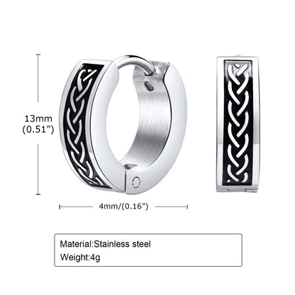 Retro Celtic Knot Earrings Mens Anti Allergy Hoop Huggie Earrings