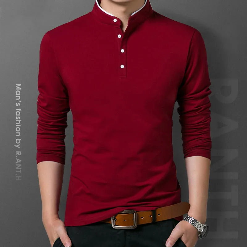 Mens Polo Long Sleeve T-shirt Summer Comfortable and Breathable