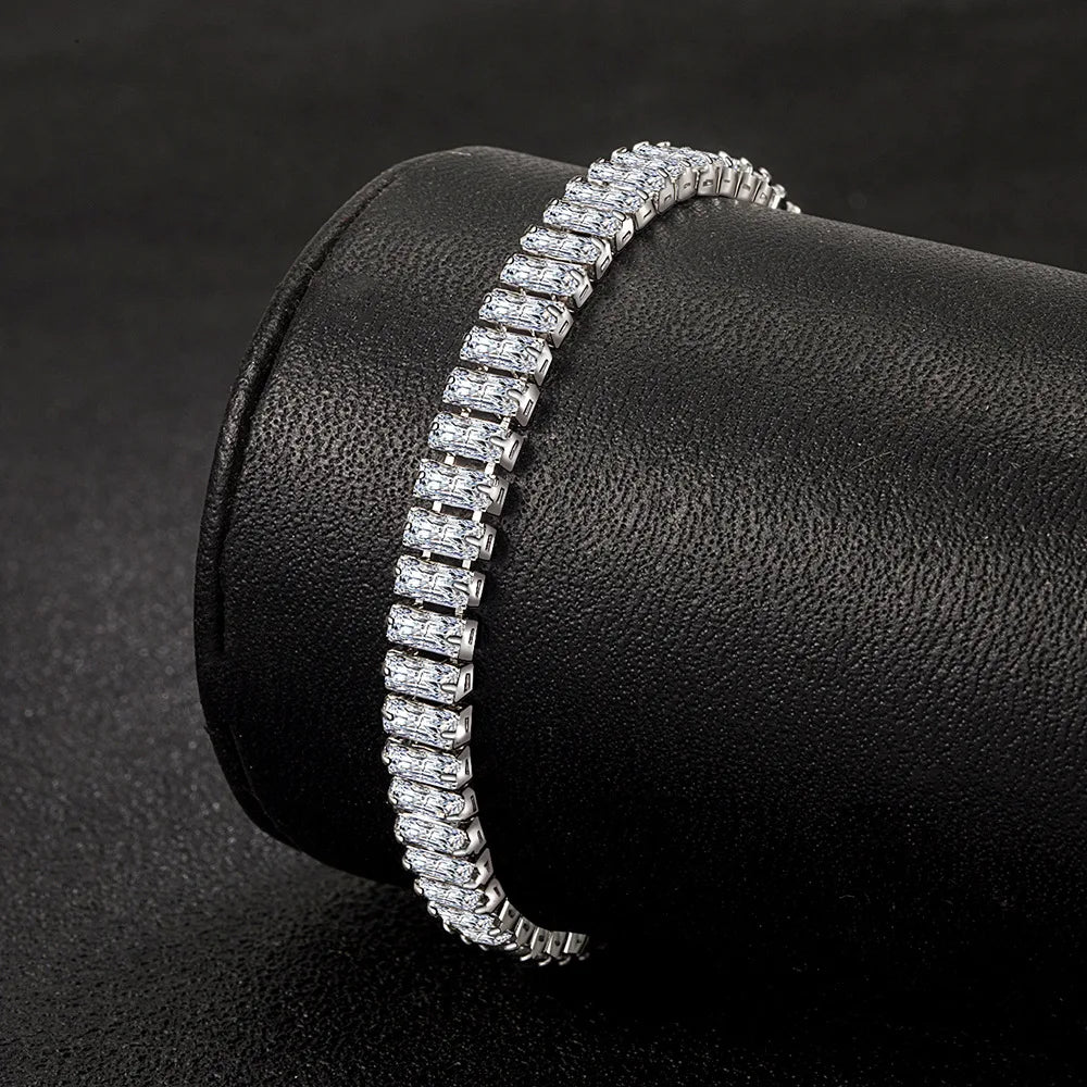 925 Sterling Silver Bracelet Elegant Zircon Crystal Fine Jewelry For Women