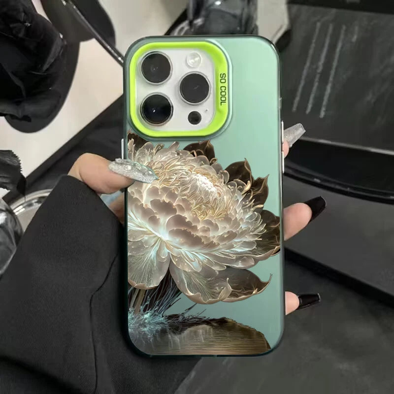 Luxury Lotus Flower Anti Drop Armour Case For iPhone 16 15 14 13