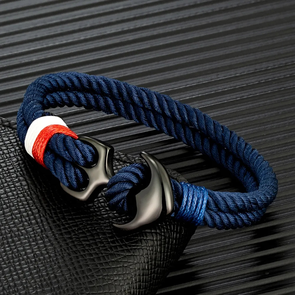 Mens Anchor Bracelet Double strand Nautical Surfer Waterproof Rope Bracelet