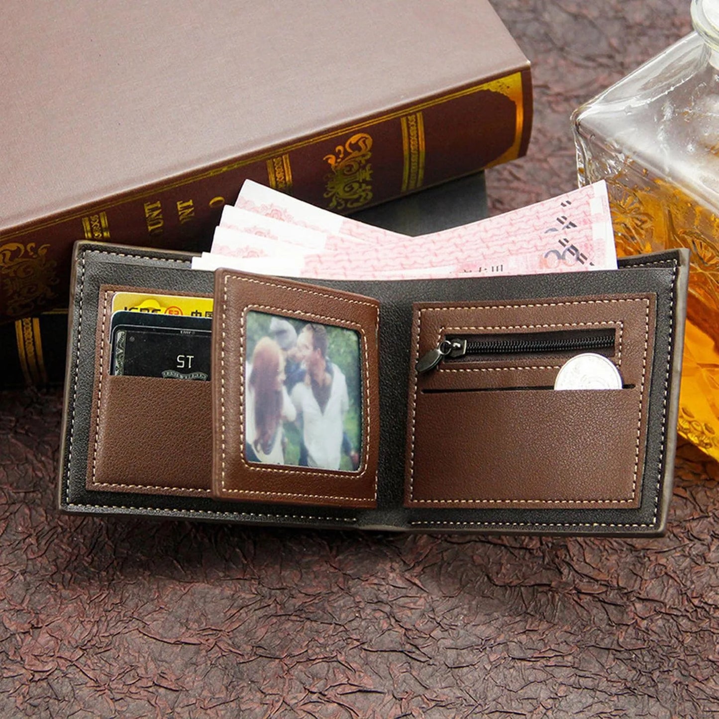 Men's Short Frosted Large Capacity Leather Wallet