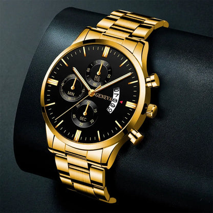 Fashion Mens Stainless Steel Calendar Quartz Watch