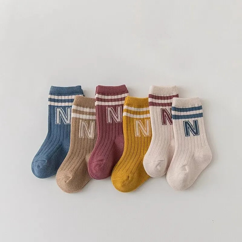 3 Pairs Baby Letter Socks Knit Soft Cotton Kids Long Knee High Socks