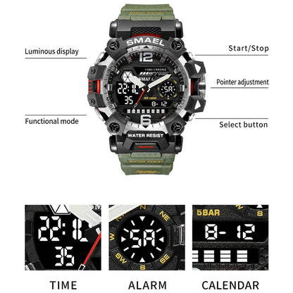 Mens Quartz Led Digital 50m Waterproof Sports Military Watch