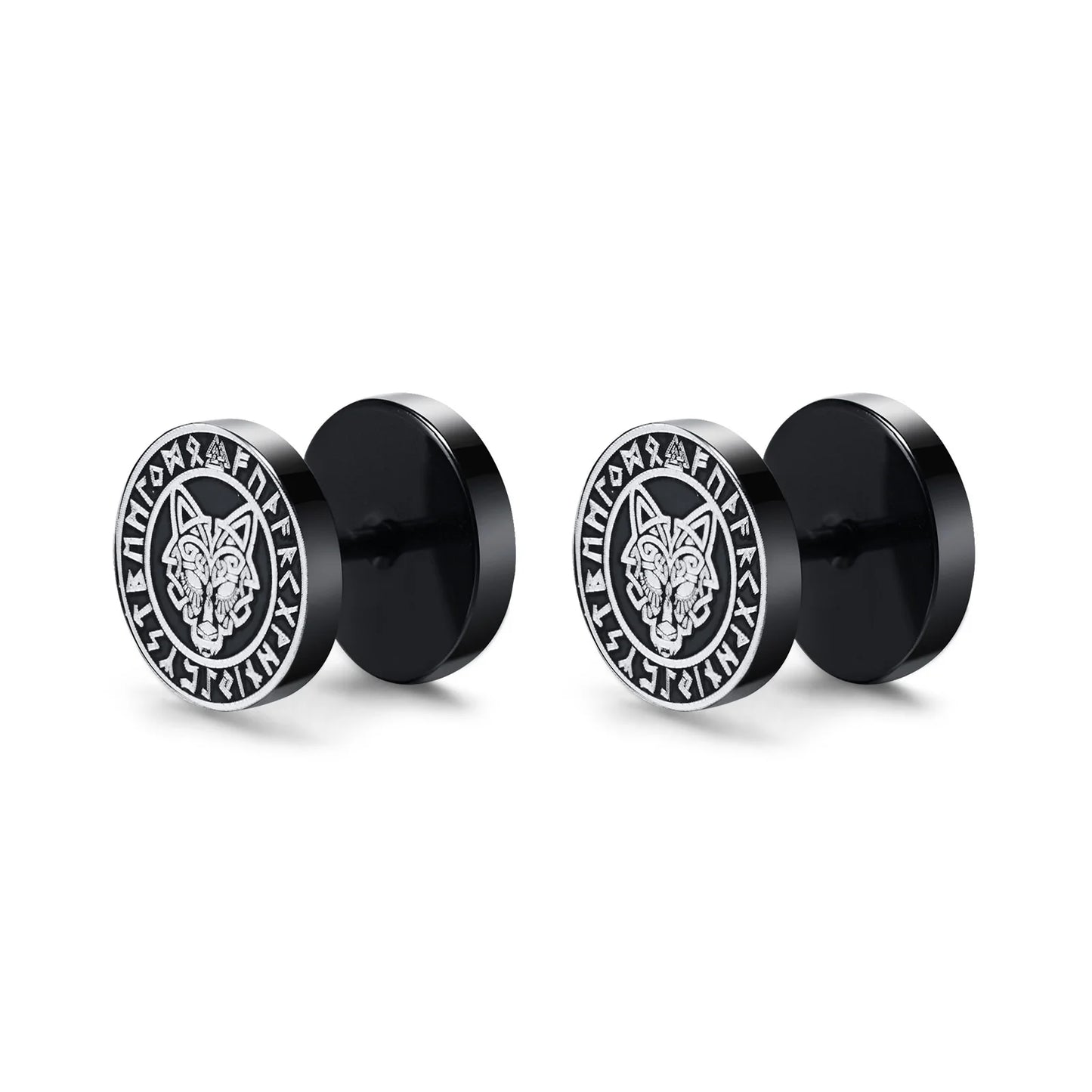 Gothic Norse Viking Runes Stud Earrings for Men Rock Punk Stainless Steel