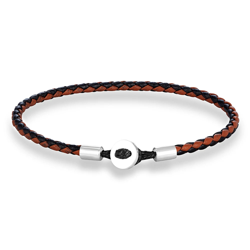 Unisex Simple Style Stainless Steel Button Braided Leather Bracelet