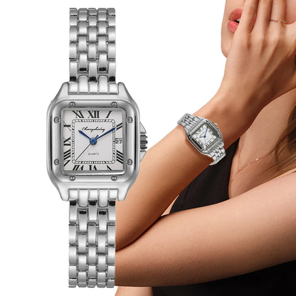 Luxury Womens Square Watch Roman Ladies Quartz Stainless Steel Wristwatch