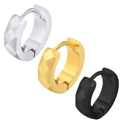 Geometric Huggie Hoop Earrings for Men Stainless Steel Circular Round