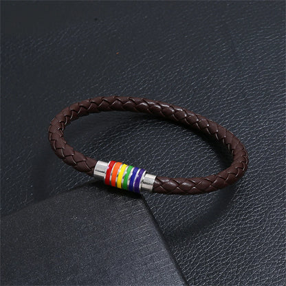 Handmade Leather Rainbow Bracelets For Women Men Fashion Love Pride