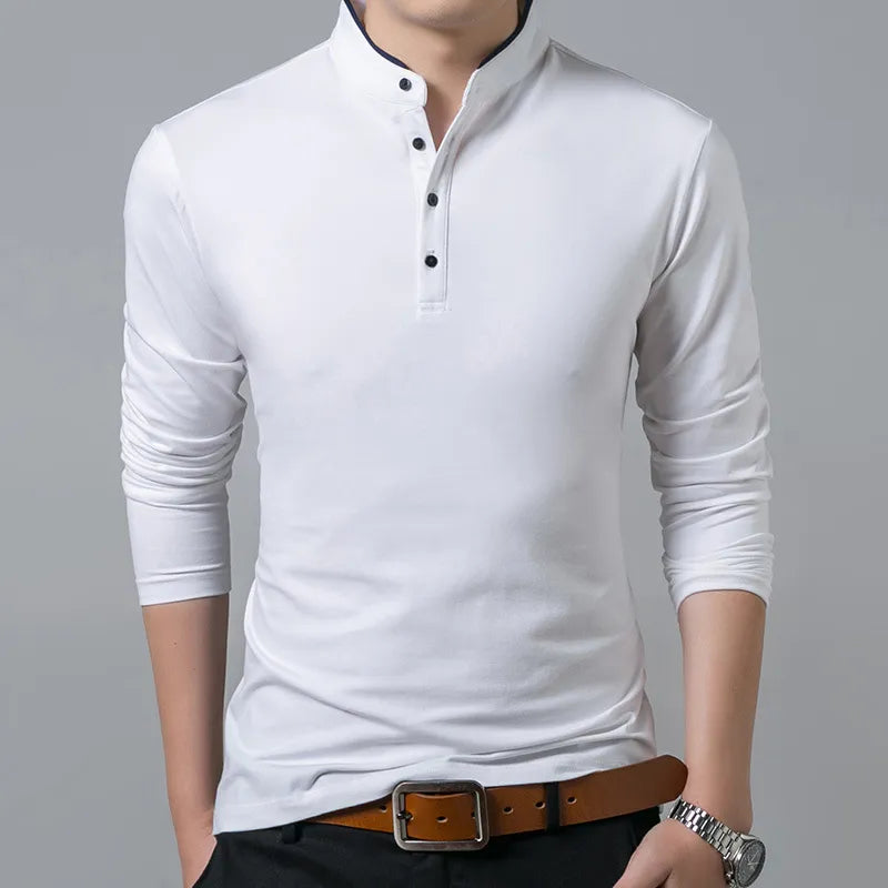 Mens Polo Long Sleeve T-shirt Summer Comfortable and Breathable