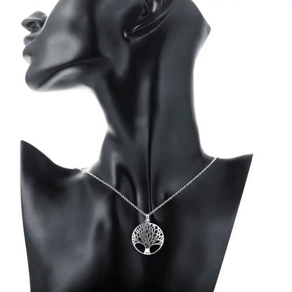 925 Sterling Silver Charm Round Tree Pendant Necklace For Women